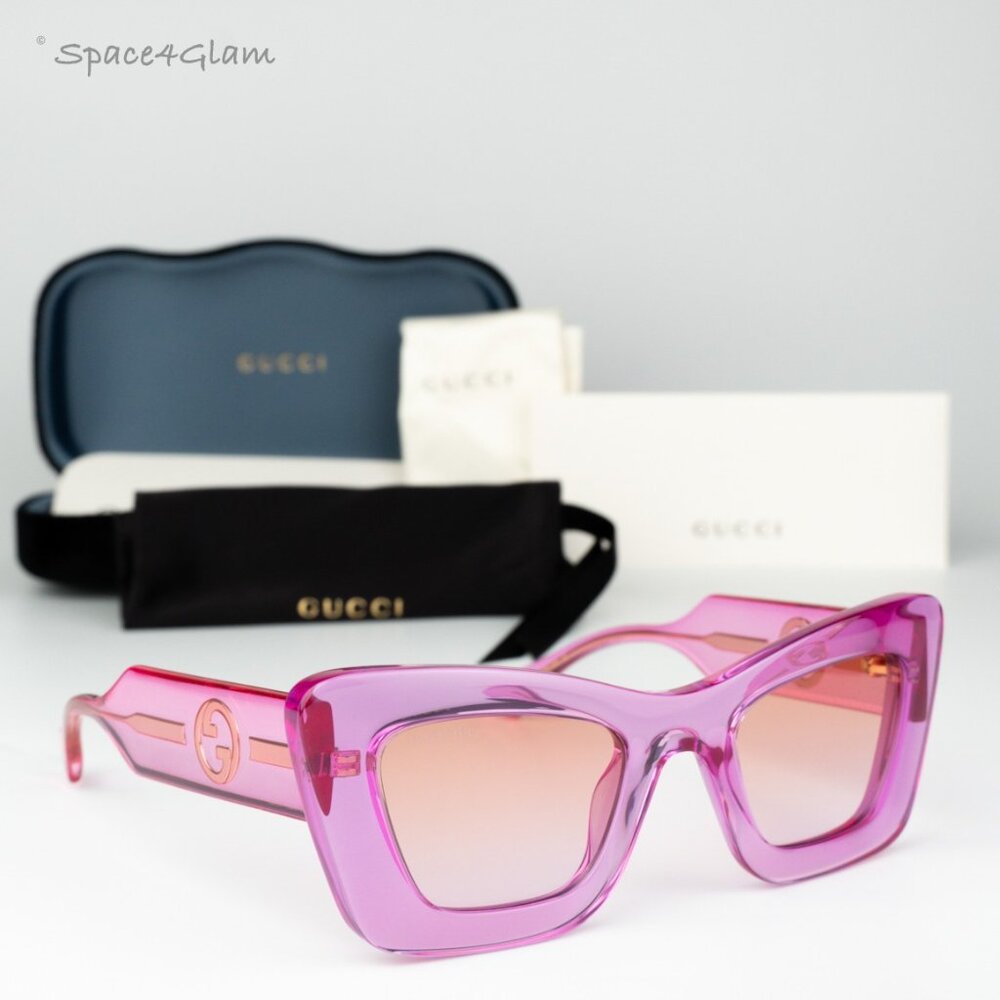 Gucci Women Sunglasses Trans Pink Orange Violet Grad Butterfly GG1552S 003 NEW